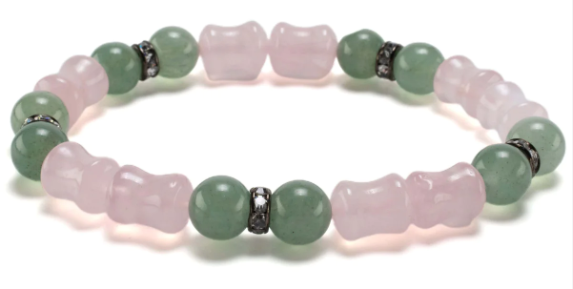 Hourglass Rose Quartz and Round Aventurine with Crystal Accent Beads Gemstone Bracelet