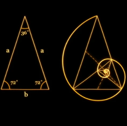 Geometric diagram with a triangle and a circle, featuring angles and lines on a black background.