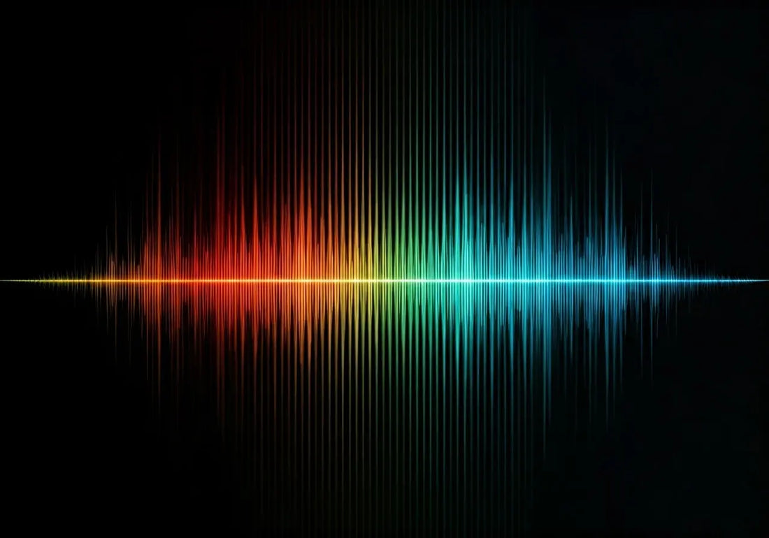 Colorful energy frequency wave spectrum on black background for wellness technology
