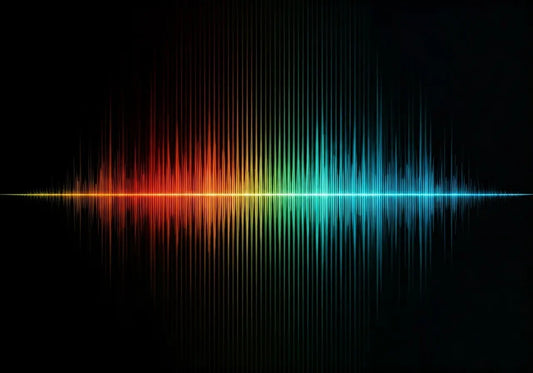 Colorful energy frequency wave spectrum on black background for wellness technology