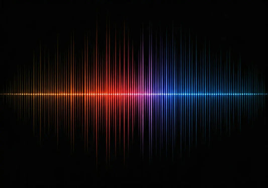 Colorful energy frequency waves on a black background, representing wellness technology