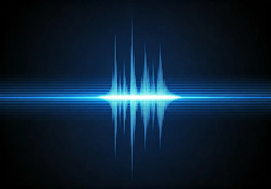 Blue digital frequency waveform on black background, energy technology concept