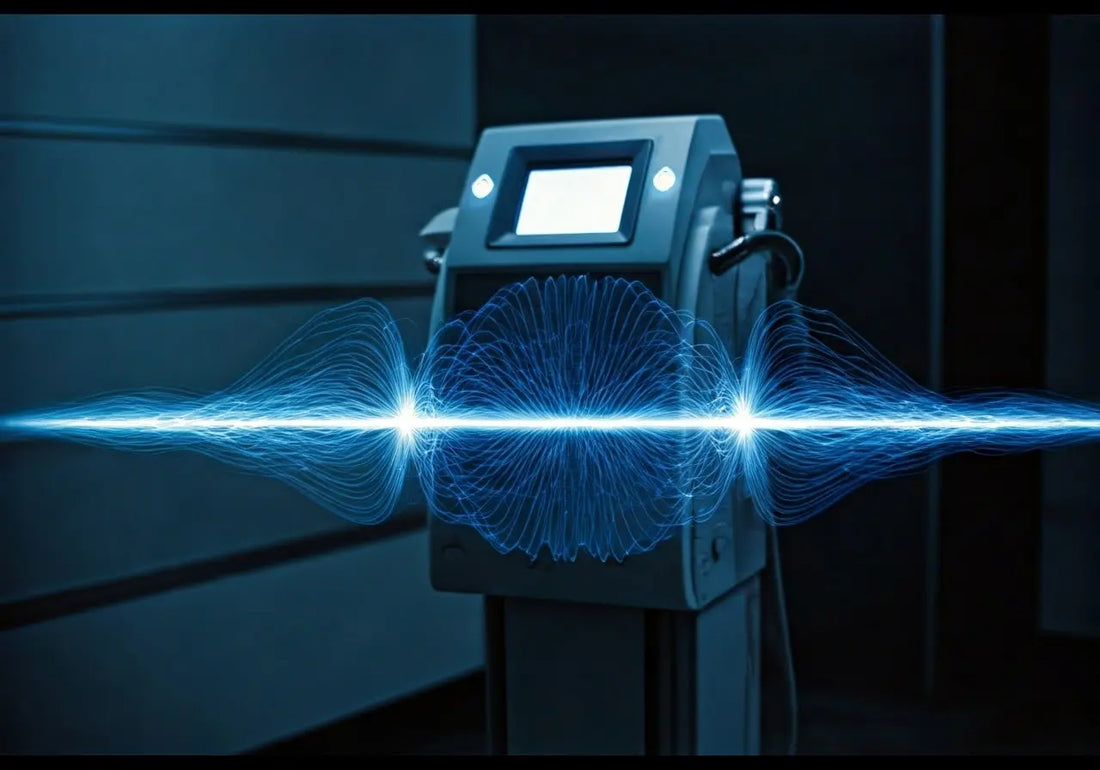 Energy therapy device with digital screen and blue frequency waves in a wellness clinic