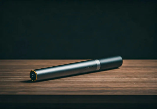 Sleek black energy frequency wand device on wooden surface for wellness and biohacking