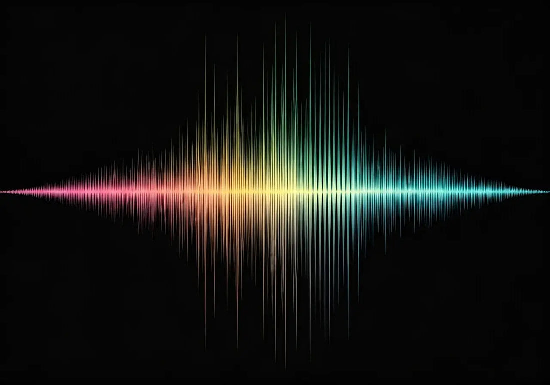 Colorful sound frequency wave on black background symbolizing energy and wellness technology