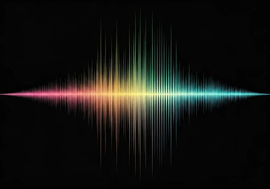 Colorful sound frequency wave on black background symbolizing energy and wellness technology