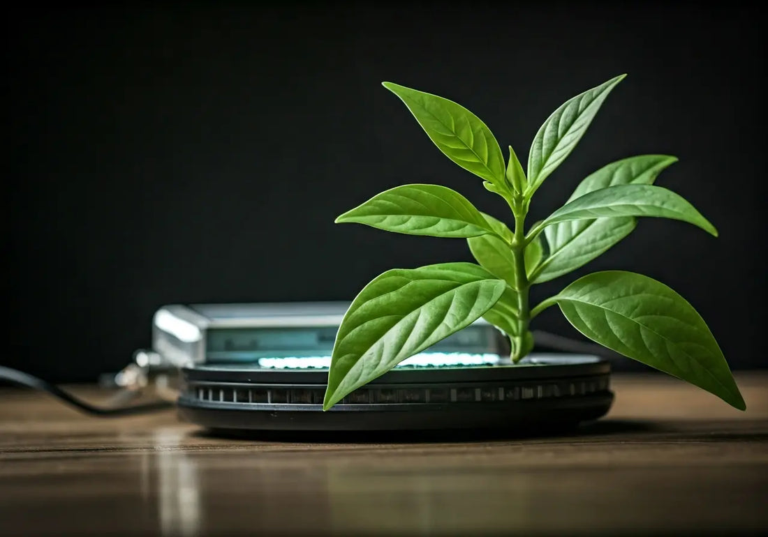 Green plant on energy frequency device for wellness and optimal health technology