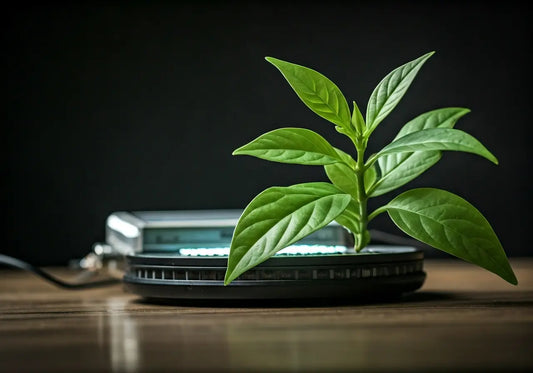 Green plant on energy frequency device for wellness and optimal health technology