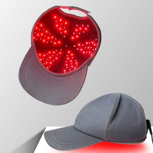 A wearable red light therapy cap with infrared lights designed to promote blood circulation and relieve fatigue.