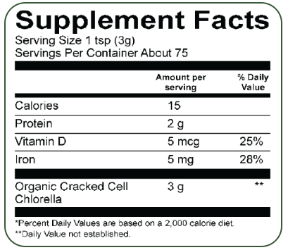 Cracked Cell Chlorella Powder‚ Organic -8 oz