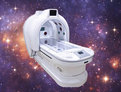 White med bed system on a cosmic background