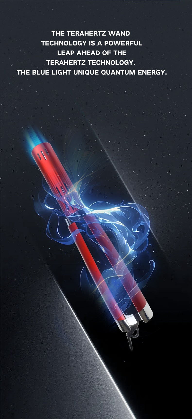 Terahertz wand with blue light on a dark background