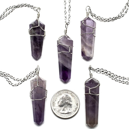 Amethyst Point Healing Crystal Pendant Necklace