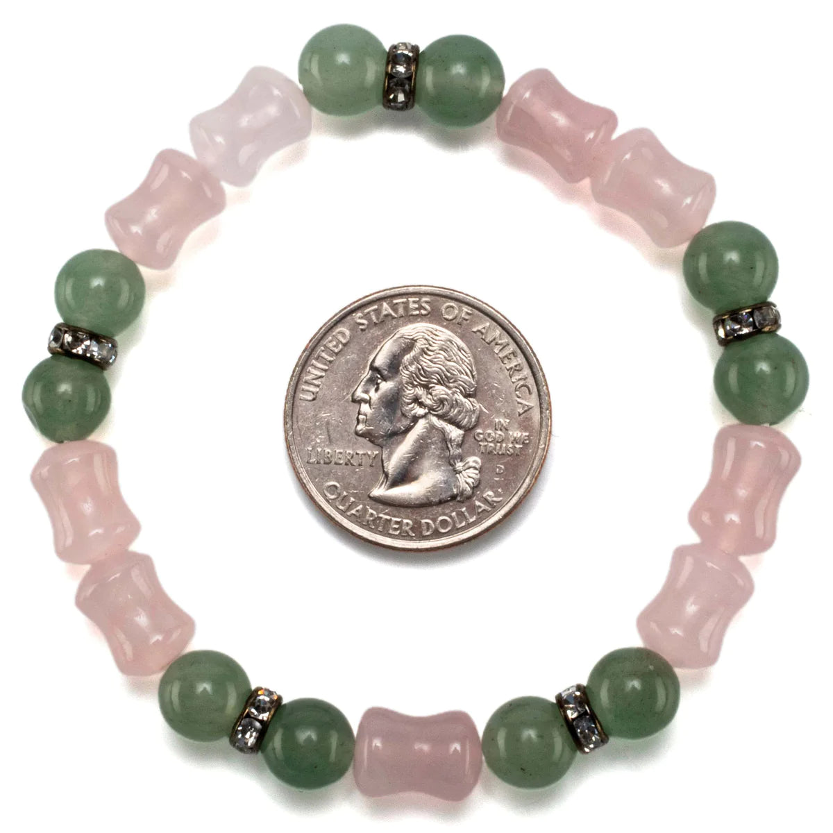 Hourglass Rose Quartz and Round Aventurine with Crystal Accent Beads Gemstone Bracelet