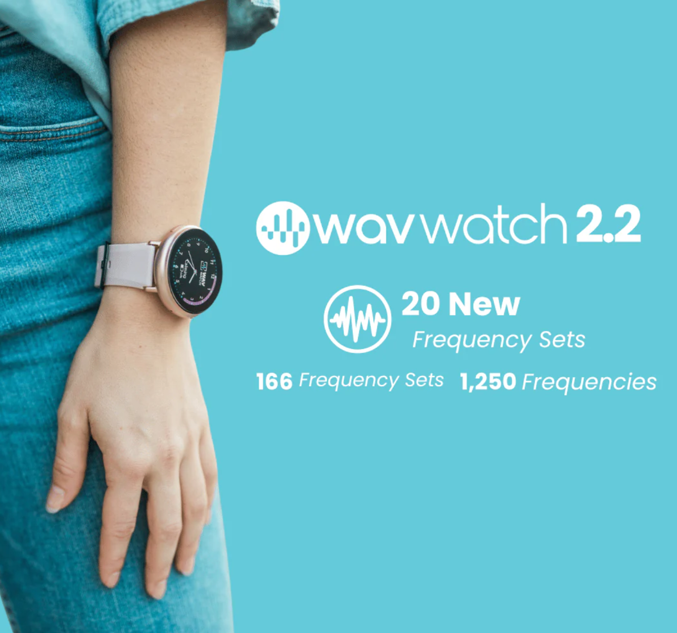 Person wearing a  wavwatch 2.2  on a blue background